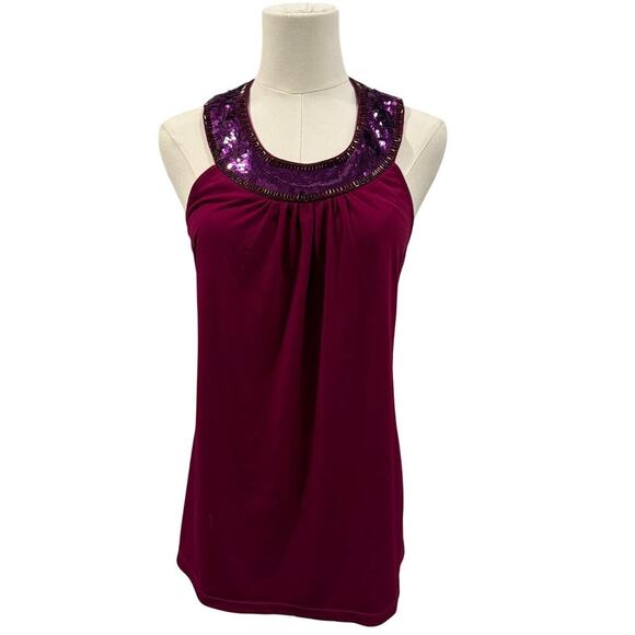 Express Vintage Magenta Tank Top Sequin Racerback Y2K Night Out Club Party Small - Picture 1 of 9